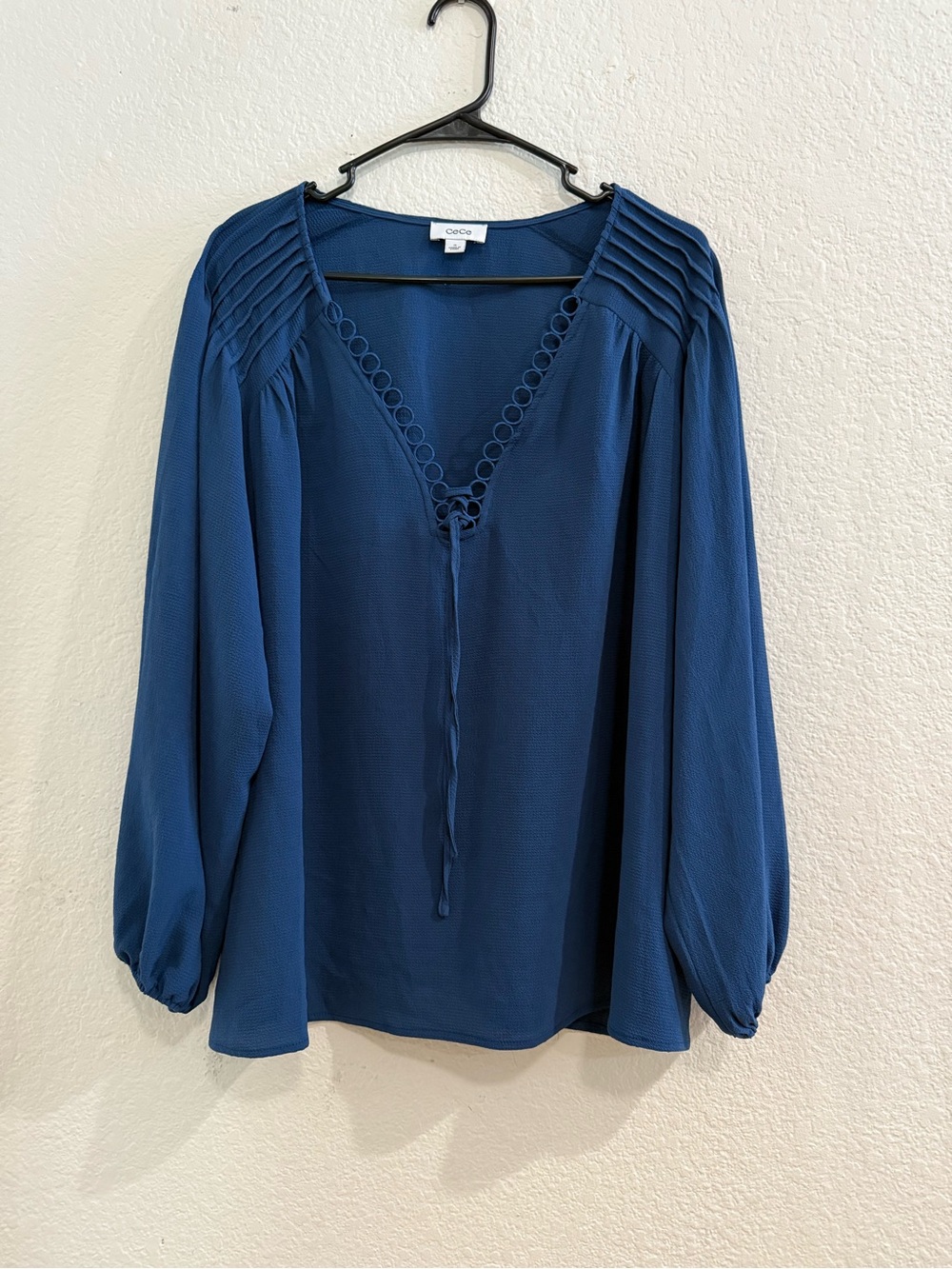 CeCe Circular Trim Pin-tuck Long Sleeve Blouse